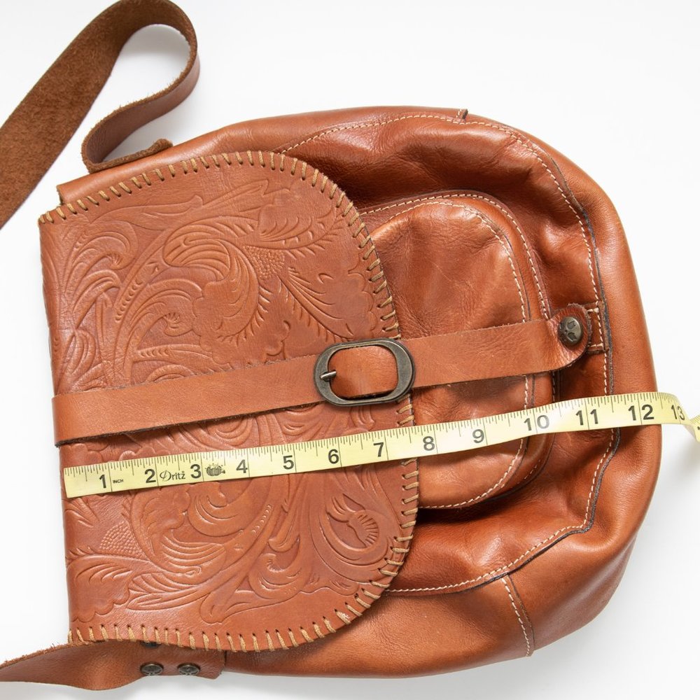 Patricia Nash Barcellona Purse Saddle Bag Tooled 100% Leather Camel Brown - Picture 10 of 12